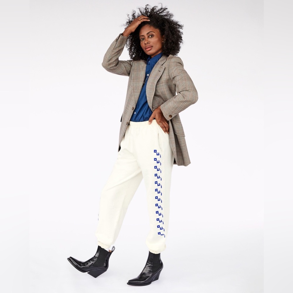 Clare V Sweatpants in Cream w Cobalt Oui